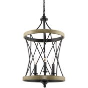 Wholesale - Evie 25" 3-Light Modern Farmhouse Pendant Light, Smoked Birch Wood Style + Black Finish, UPC: â€Ž810018524876